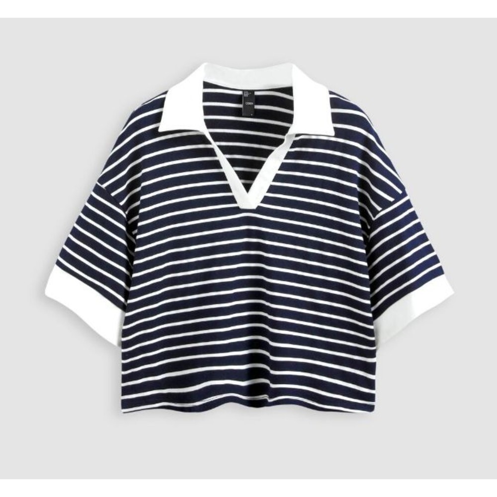 Cider Navy White Striped Oversized V-Neck Polo Shirt Women's Size 4XL NWT